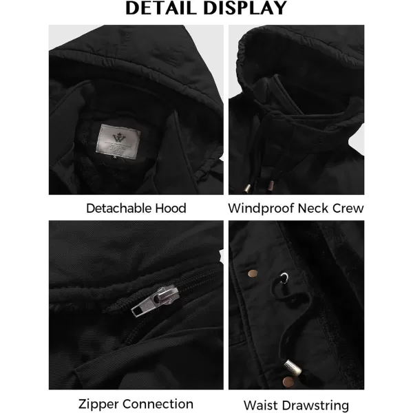 WenVen Mens Winter Military Thicken Parka Jacket Warm Coat with Removable HoodBlack