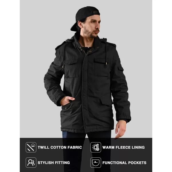 WenVen Mens Winter Military Thicken Parka Jacket Warm Coat with Removable HoodBlack