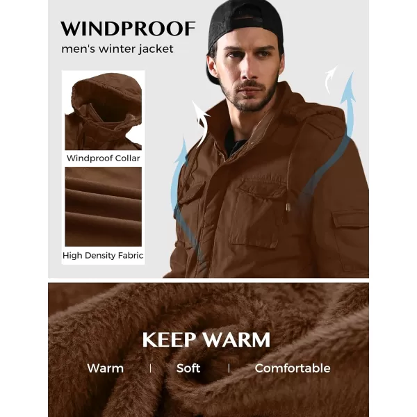 WenVen Mens Winter Military Thicken Parka Jacket Warm Coat with Removable HoodCoffee