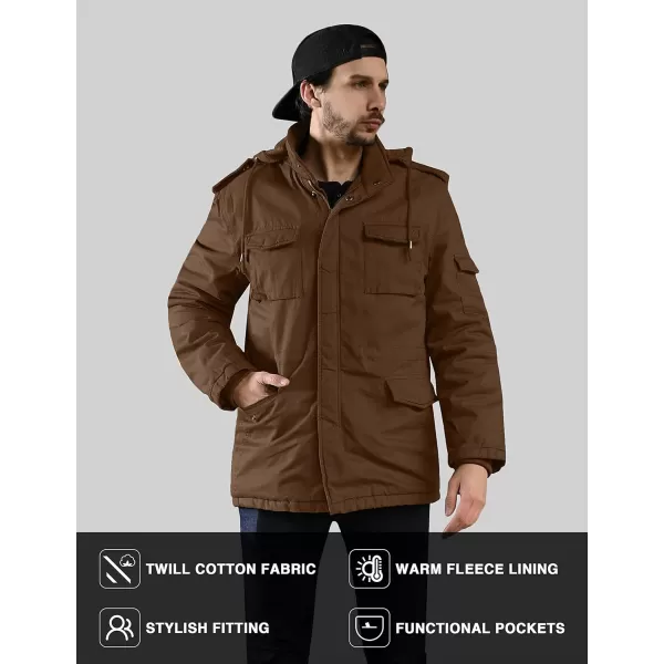 WenVen Mens Winter Military Thicken Parka Jacket Warm Coat with Removable HoodCoffee