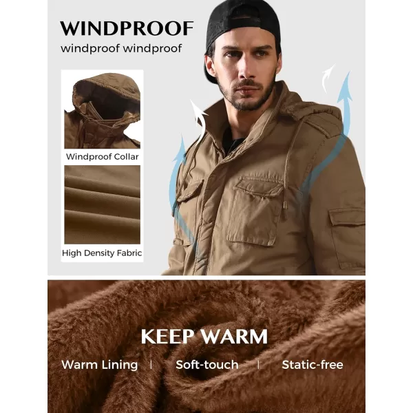 WenVen Mens Winter Military Thicken Parka Jacket Warm Coat with Removable HoodKhaki