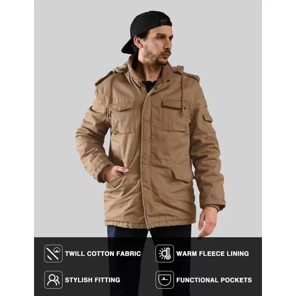 WenVen Mens Winter Military Thicken Parka Jacket Warm Coat with Removable HoodKhaki