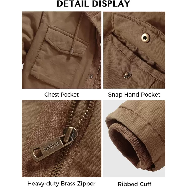 WenVen Mens Winter Military Thicken Parka Jacket Warm Coat with Removable HoodKhaki
