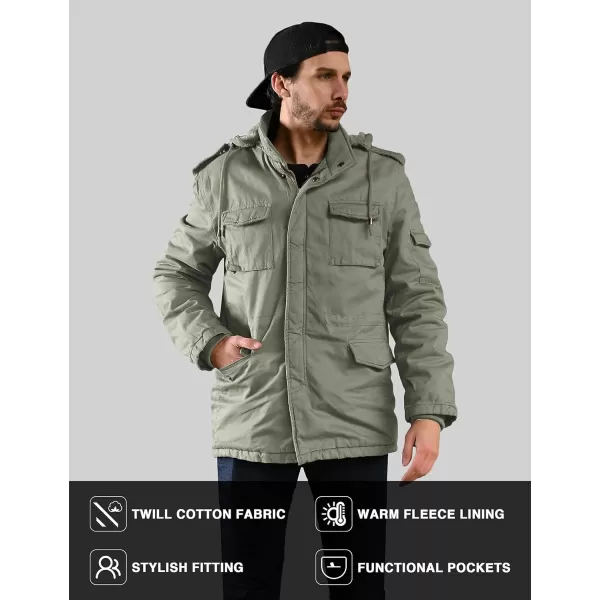 WenVen Mens Winter Military Thicken Parka Jacket Warm Coat with Removable HoodLight Olive