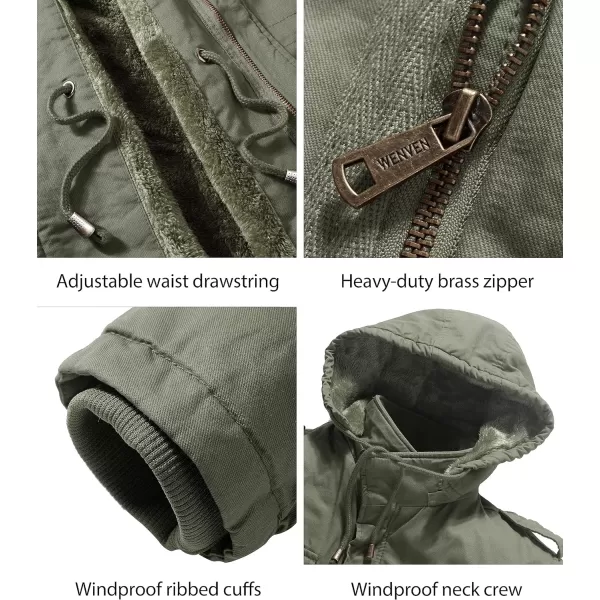 WenVen Mens Winter Military Thicken Parka Jacket Warm Coat with Removable HoodLight Olive