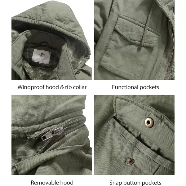 WenVen Mens Winter Military Thicken Parka Jacket Warm Coat with Removable HoodLight Olive