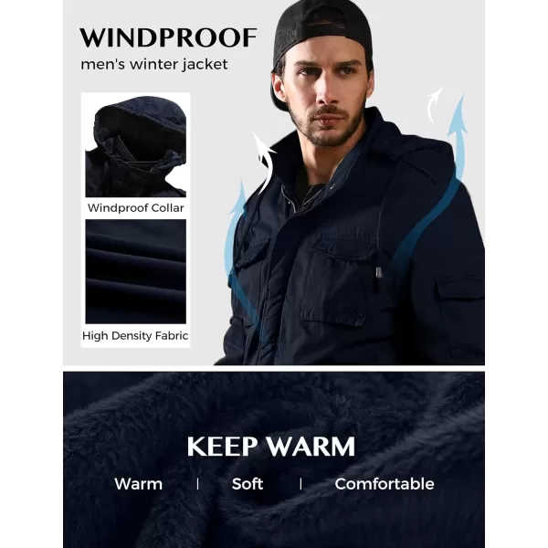 WenVen Mens Winter Military Thicken Parka Jacket Warm Coat with Removable HoodNavy