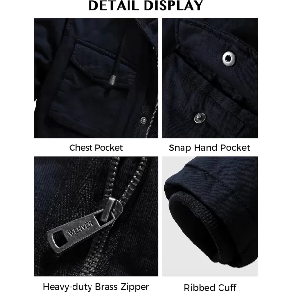 WenVen Mens Winter Military Thicken Parka Jacket Warm Coat with Removable HoodNavy