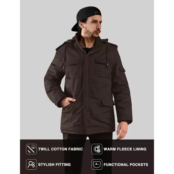 WenVen Mens Winter Military Thicken Parka Jacket Warm Coat with Removable HoodTobacco