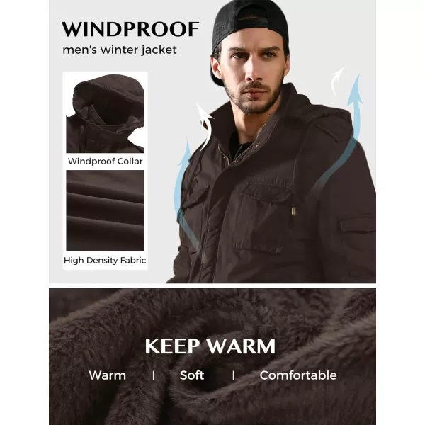 WenVen Mens Winter Military Thicken Parka Jacket Warm Coat with Removable HoodTobacco