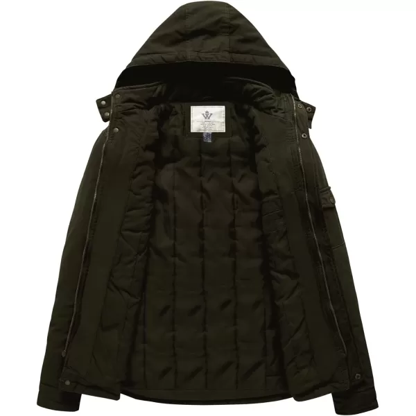 WenVen Mens Winter Warm Thicken Cotton Quilted Military Jacket Coat with HoodArmy Green
