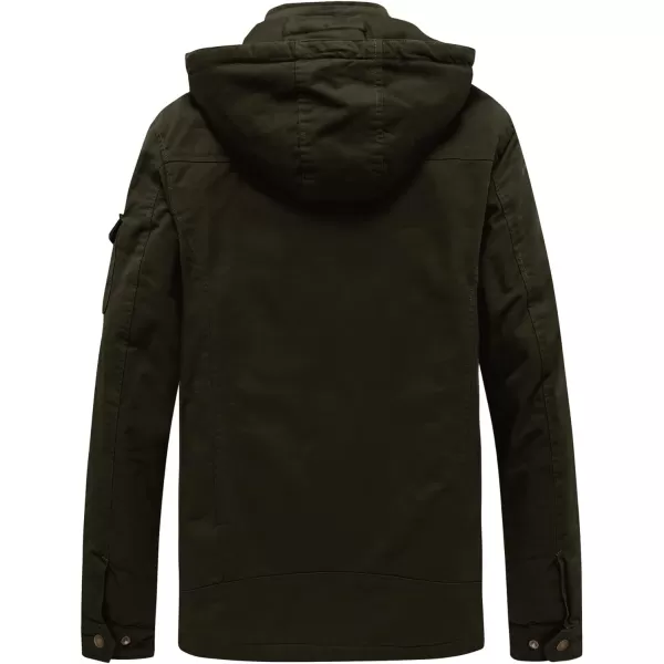 WenVen Mens Winter Warm Thicken Cotton Quilted Military Jacket Coat with HoodArmy Green
