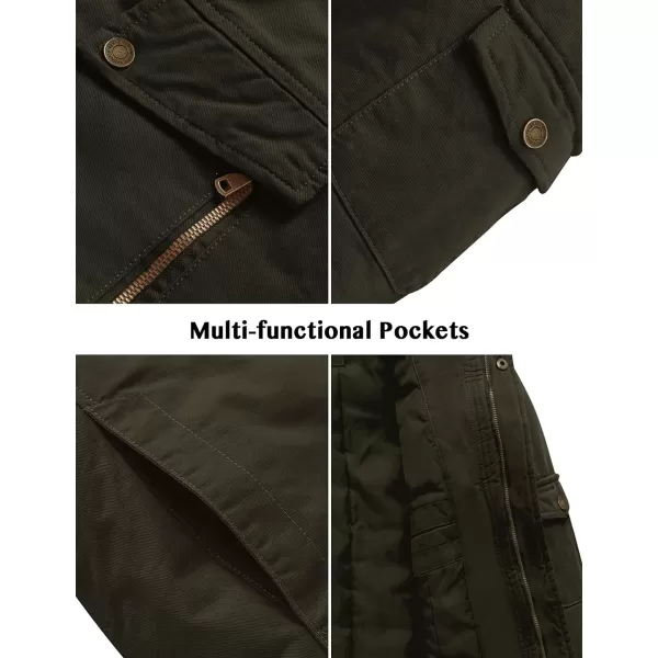 WenVen Mens Winter Warm Thicken Cotton Quilted Military Jacket Coat with HoodArmy Green