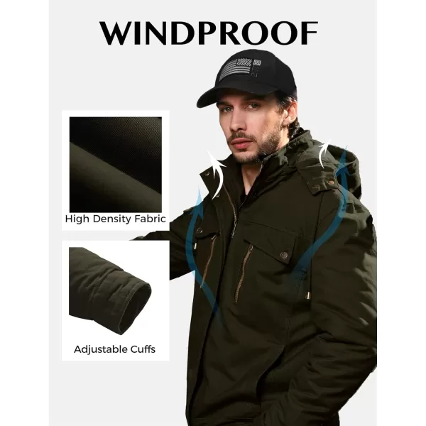 WenVen Mens Winter Warm Thicken Cotton Quilted Military Jacket Coat with HoodArmy Green