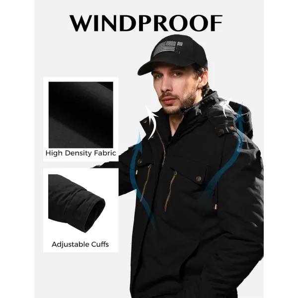 WenVen Mens Winter Warm Thicken Cotton Quilted Military Jacket Coat with HoodBlack