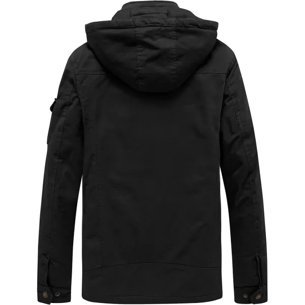 WenVen Mens Winter Warm Thicken Cotton Quilted Military Jacket Coat with HoodBlack