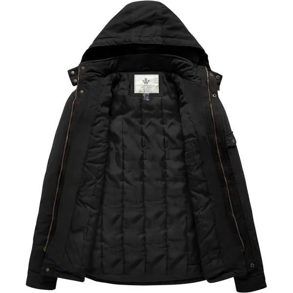 WenVen Mens Winter Warm Thicken Cotton Quilted Military Jacket Coat with HoodBlack