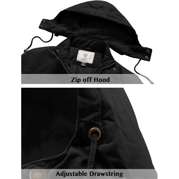 WenVen Mens Winter Warm Thicken Cotton Quilted Military Jacket Coat with HoodBlack