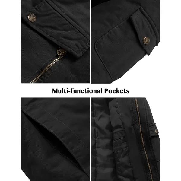 WenVen Mens Winter Warm Thicken Cotton Quilted Military Jacket Coat with HoodBlack