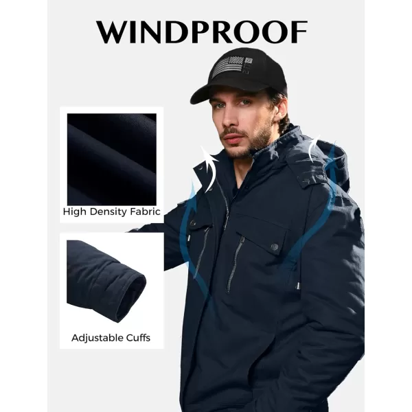 WenVen Mens Winter Warm Thicken Cotton Quilted Military Jacket Coat with HoodBlue