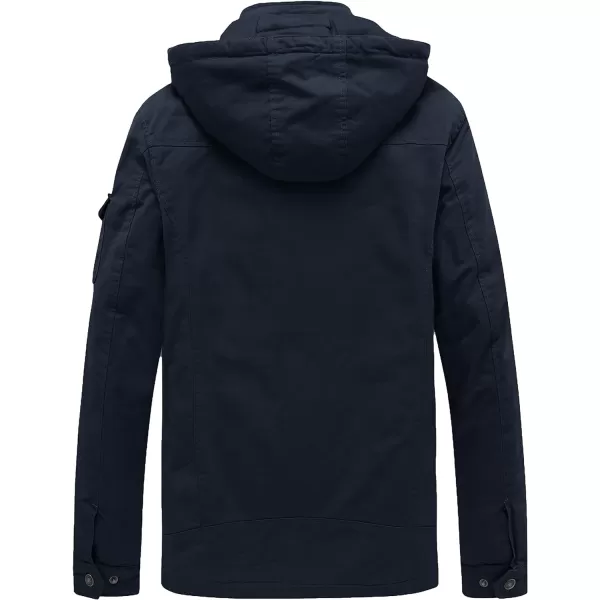 WenVen Mens Winter Warm Thicken Cotton Quilted Military Jacket Coat with HoodBlue