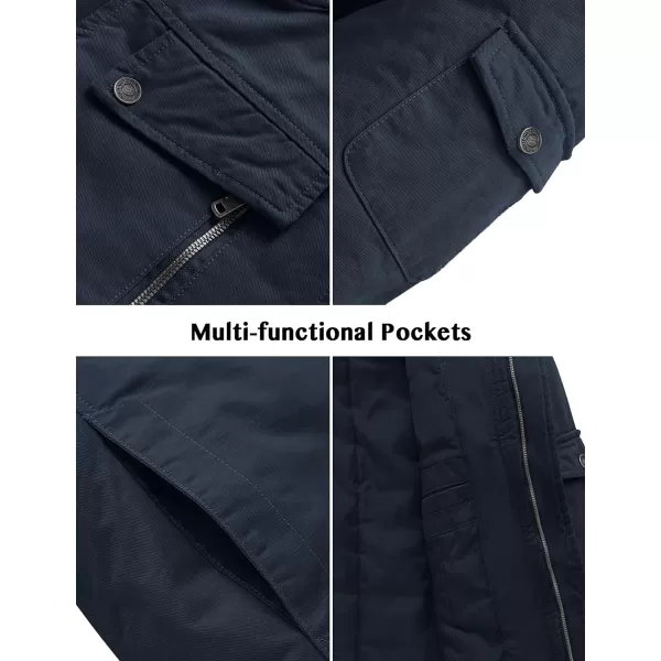 WenVen Mens Winter Warm Thicken Cotton Quilted Military Jacket Coat with HoodBlue