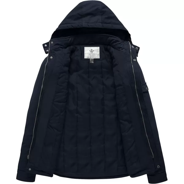 WenVen Mens Winter Warm Thicken Cotton Quilted Military Jacket Coat with HoodBlue
