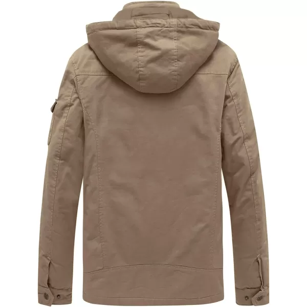 WenVen Mens Winter Warm Thicken Cotton Quilted Military Jacket Coat with HoodKhaki