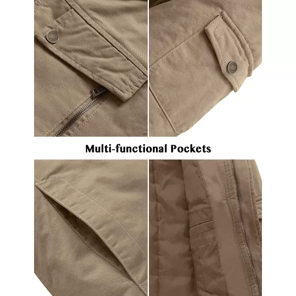 WenVen Mens Winter Warm Thicken Cotton Quilted Military Jacket Coat with HoodKhaki