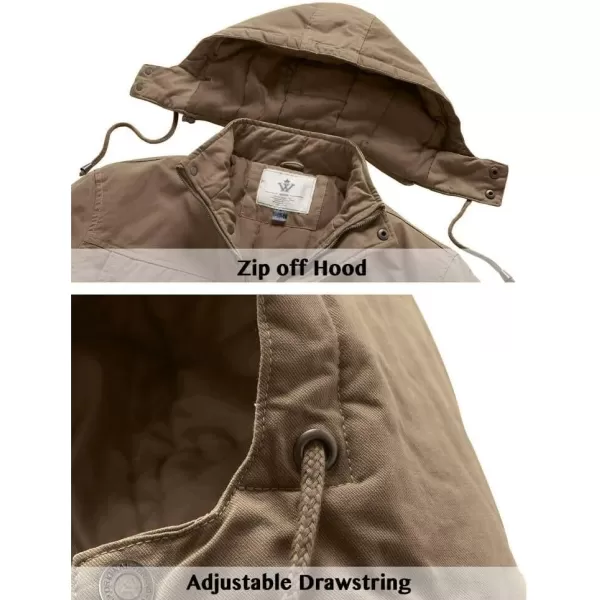 WenVen Mens Winter Warm Thicken Cotton Quilted Military Jacket Coat with HoodKhaki