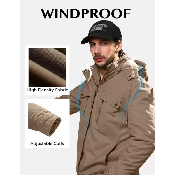 WenVen Mens Winter Warm Thicken Cotton Quilted Military Jacket Coat with HoodKhaki