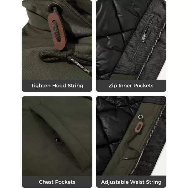 WenVen Mens Winter Warm Thickened Waterproof Parka Jacket Fur Hooded CoatArmy Green