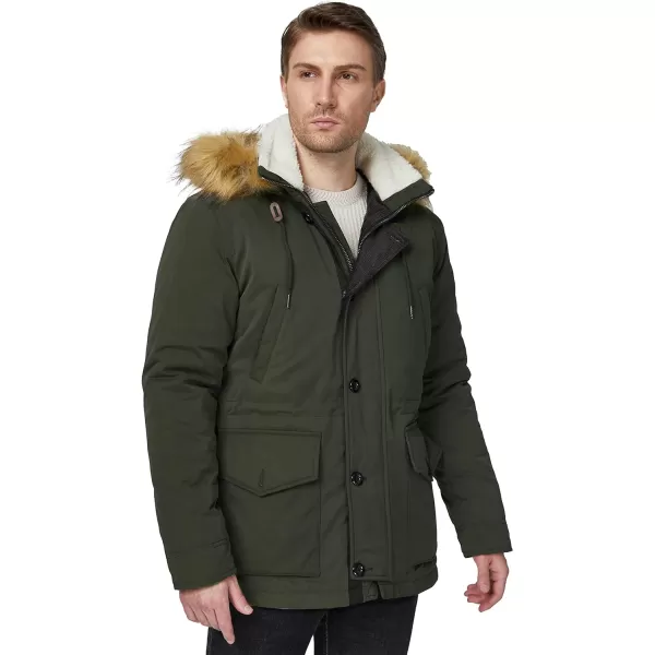 WenVen Mens Winter Warm Thickened Waterproof Parka Jacket Fur Hooded CoatArmy Green