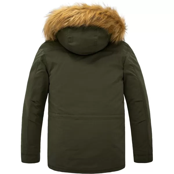 WenVen Mens Winter Warm Thickened Waterproof Parka Jacket Fur Hooded CoatArmy Green