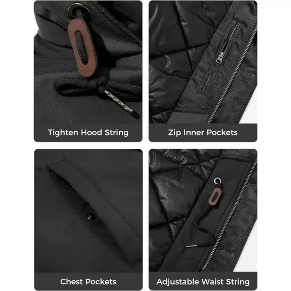 WenVen Mens Winter Warm Thickened Waterproof Parka Jacket Fur Hooded CoatBlack