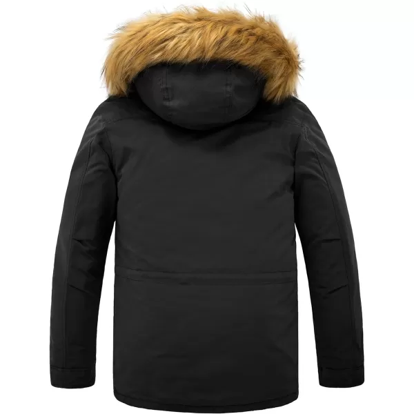WenVen Mens Winter Warm Thickened Waterproof Parka Jacket Fur Hooded CoatBlack