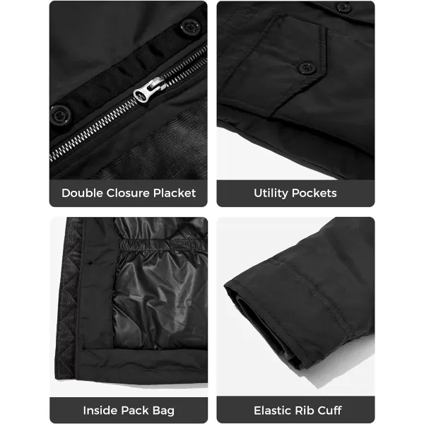 WenVen Mens Winter Warm Thickened Waterproof Parka Jacket Fur Hooded CoatBlack
