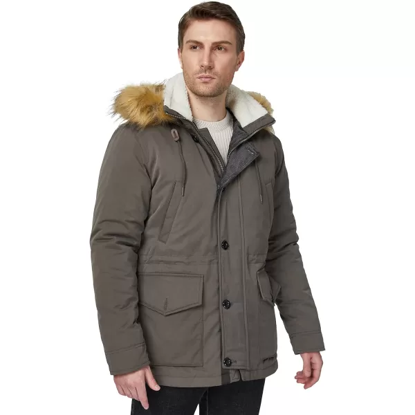 WenVen Mens Winter Warm Thickened Waterproof Parka Jacket Fur Hooded CoatGrey