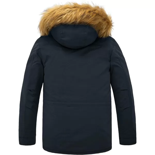 WenVen Mens Winter Warm Thickened Waterproof Parka Jacket Fur Hooded CoatNavy