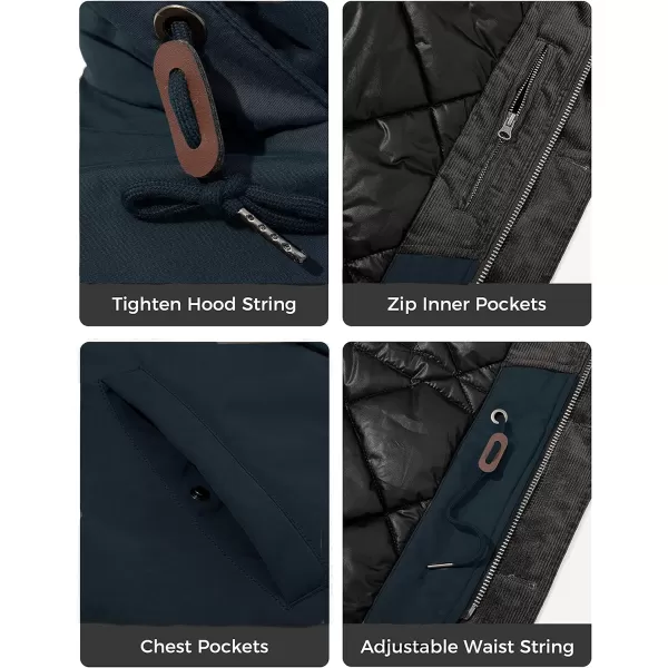 WenVen Mens Winter Warm Thickened Waterproof Parka Jacket Fur Hooded CoatNavy