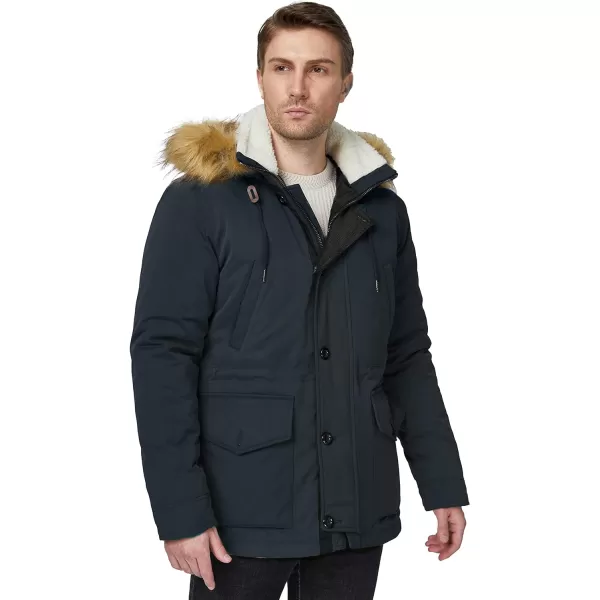WenVen Mens Winter Warm Thickened Waterproof Parka Jacket Fur Hooded CoatNavy
