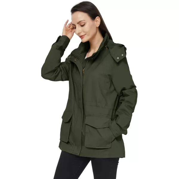 WenVen Womens Anorak Military Jacket Lightweight Casual Cotton Coat with HoodArmy Green