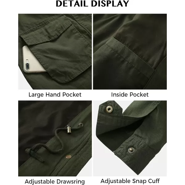 WenVen Womens Anorak Military Jacket Lightweight Casual Cotton Coat with HoodArmy Green