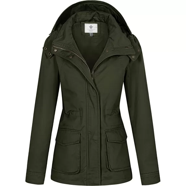 WenVen Womens Anorak Military Jacket Lightweight Casual Cotton Coat with HoodArmy Green