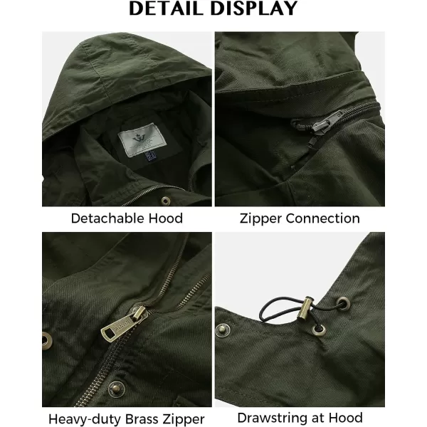WenVen Womens Anorak Military Jacket Lightweight Casual Cotton Coat with HoodArmy Green