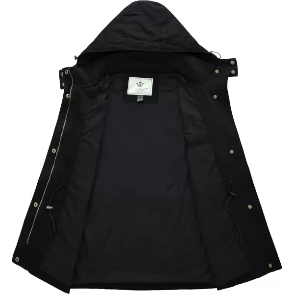 WenVen Womens Anorak Military Jacket Lightweight Casual Cotton Coat with HoodBlack