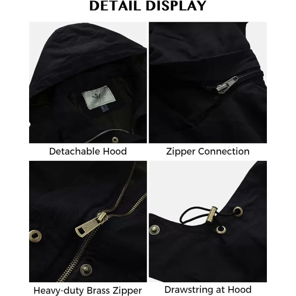 WenVen Womens Anorak Military Jacket Lightweight Casual Cotton Coat with HoodBlack
