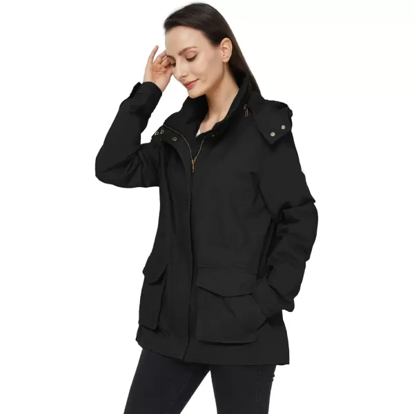 WenVen Womens Anorak Military Jacket Lightweight Casual Cotton Coat with HoodBlack