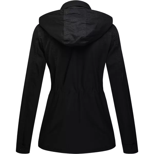 WenVen Womens Anorak Military Jacket Lightweight Casual Cotton Coat with HoodBlack