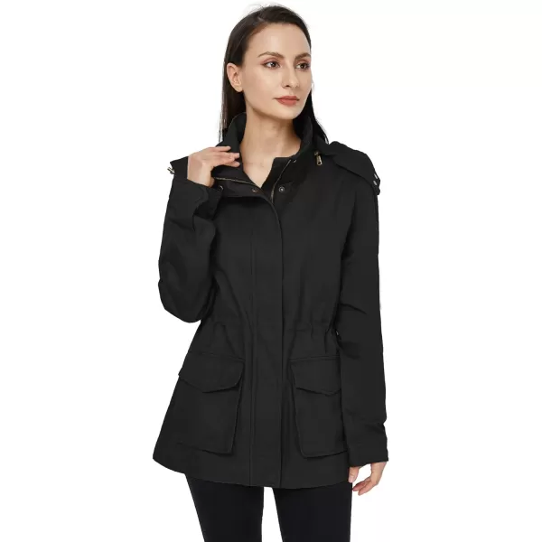 WenVen Womens Anorak Military Jacket Lightweight Casual Cotton Coat with HoodBlack